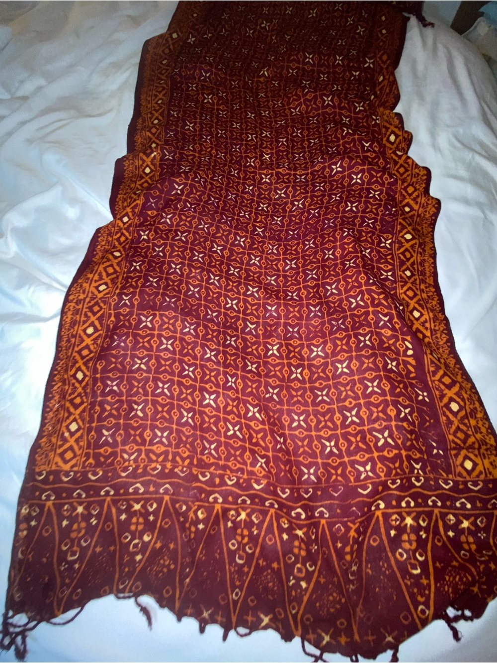 Boho Printed Maroon and Mustard Scarf - Picture 4 of 5